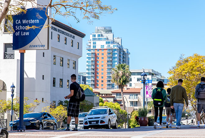 California Western sign on with administration building in the background