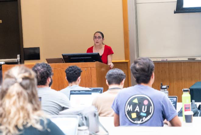 Professor Emerita Susan A. Channick ‘80 speaking to a class
