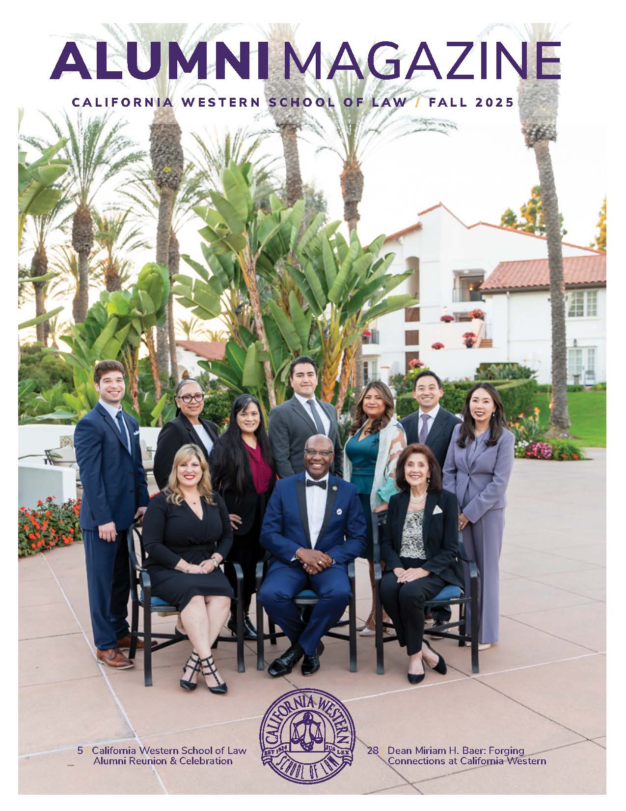 Cover Artwork for Fall 2025 issue is a group of well-dressed folks standing in a courtyard for a group photo.