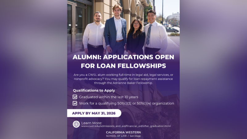 California Western School of Law Offers Loan Repayment Assistance for Alumni Serving in Public Interest Roles 