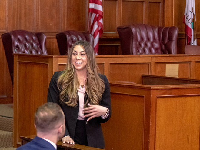 Student talking to the jury in the courtroom